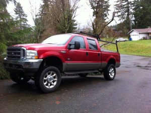 Michael Ball's Ford 250, shipped over from Hawai'i just to tow the Airstream